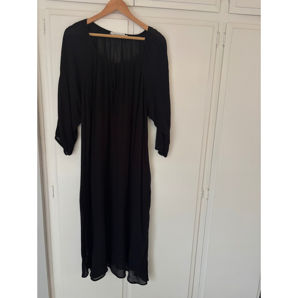 Johnny Was Calme Black Maxi Dress 3/4 Sleeve Pockets Boho Relaxed Resort